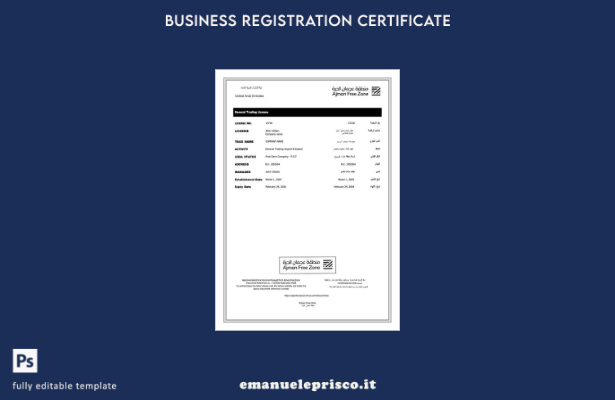 stile verificato Licenza commerciale Ajman degli Emirati Arabi Uniti Modello W 1